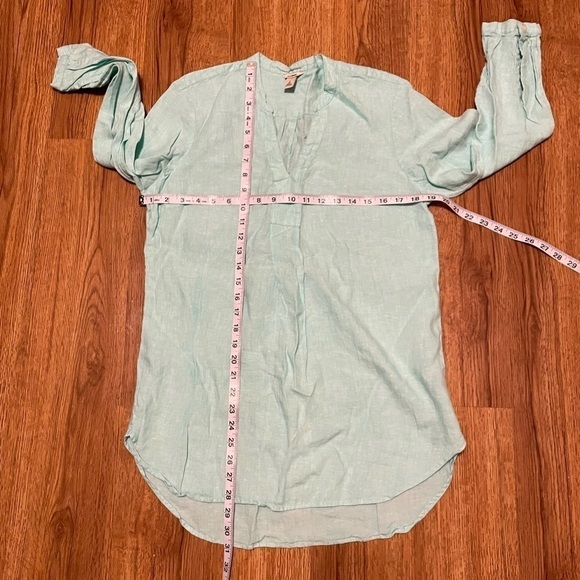 L.L. bean 100% Linen V-Neck Hi-Lo Tunic Top Light Turquoise Teal Blue - Picture 10 of 11
